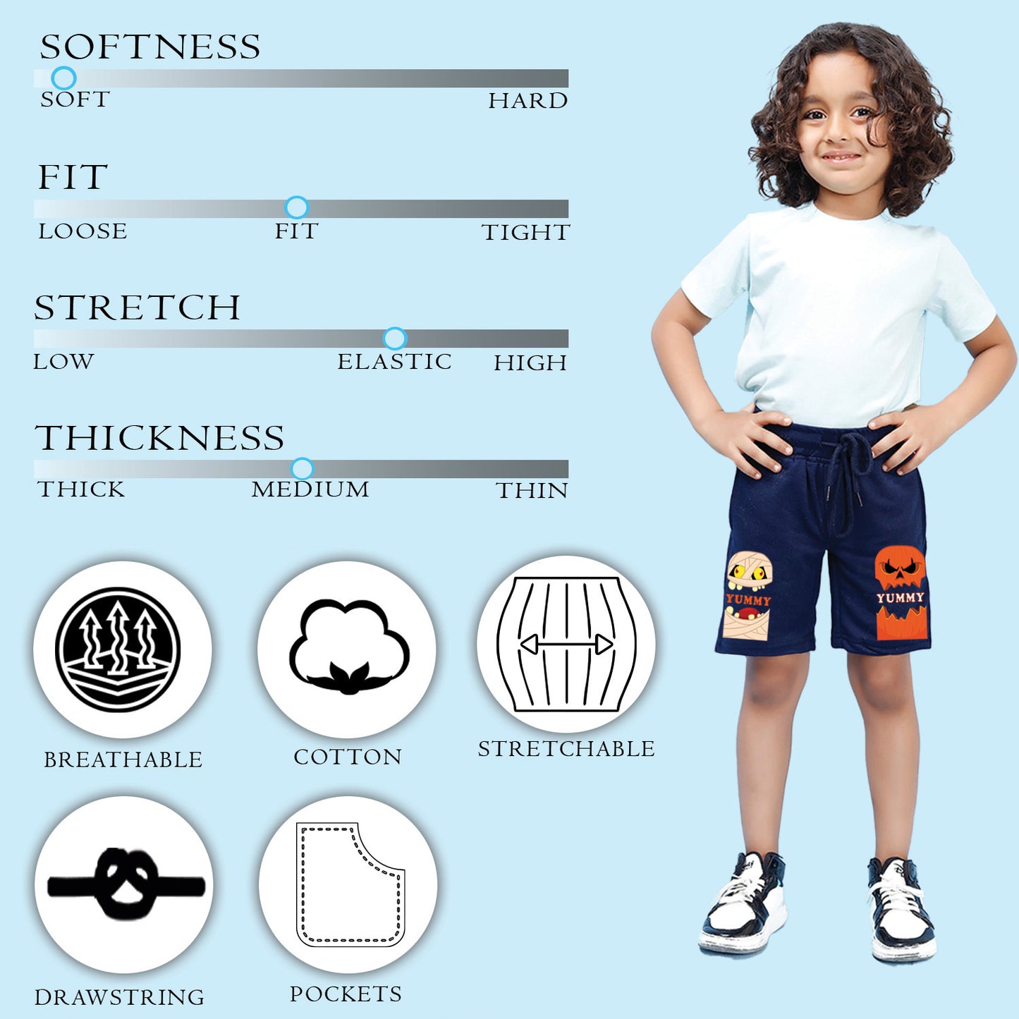 Nusyl Boys Navy Blue Yummy Text Printed Shorts
