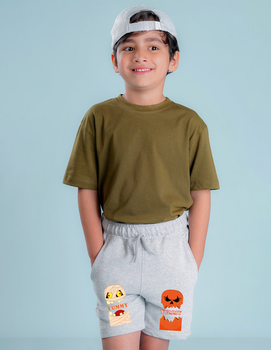 Nusyl Boys Grey Yummy Text Printed Shorts