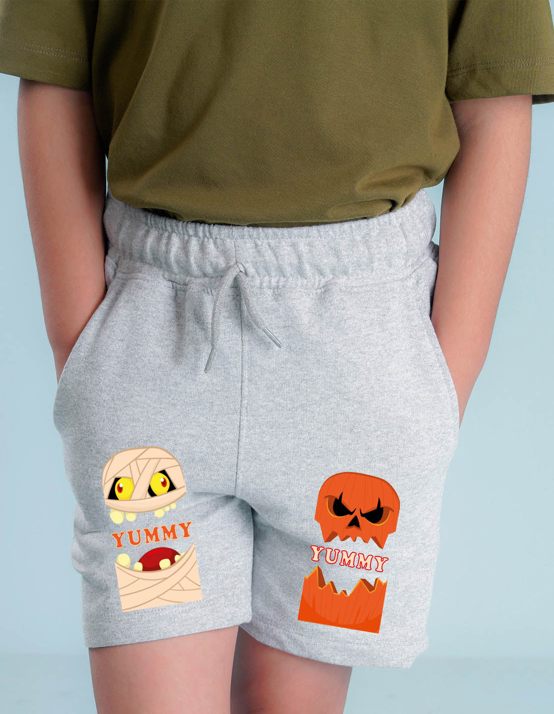 Nusyl Boys Grey Yummy Text Printed Shorts