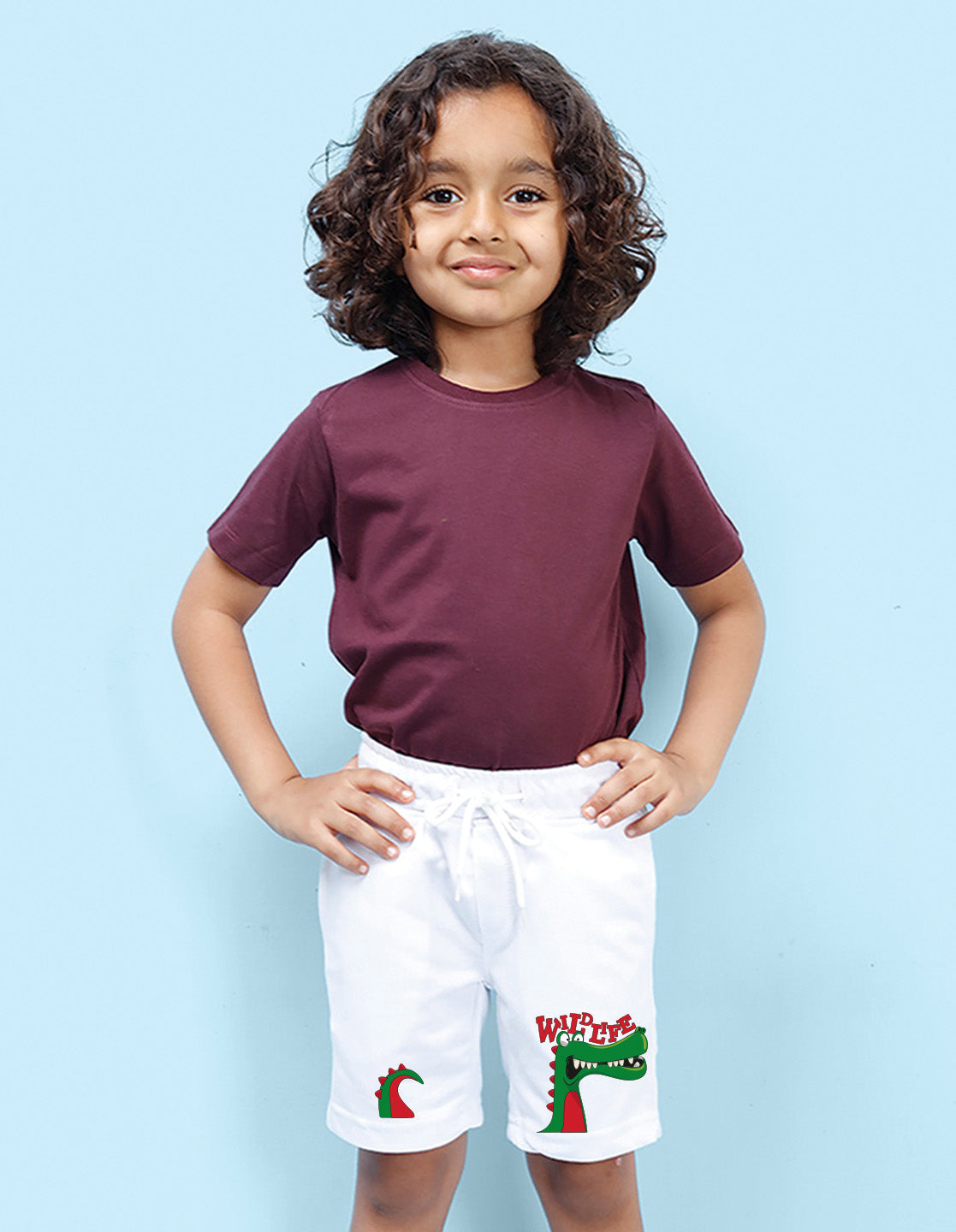 Nusyl Boys White Dinosaur & Text Printed Shorts