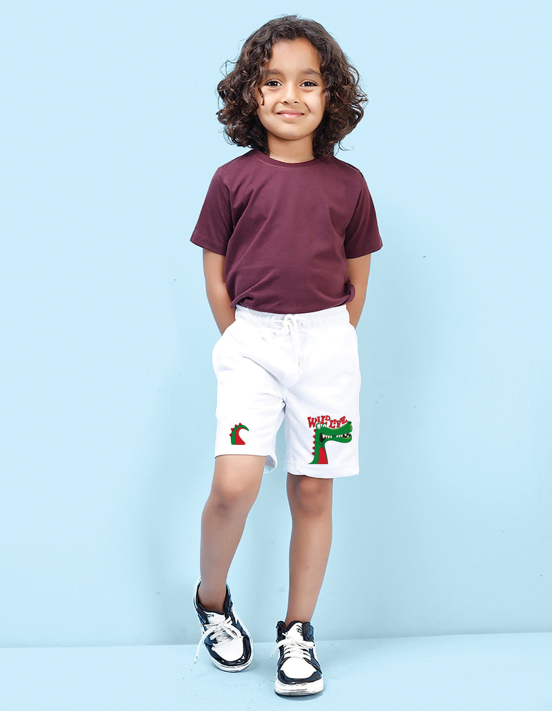 Nusyl Boys White Dinosaur & Text Printed Shorts