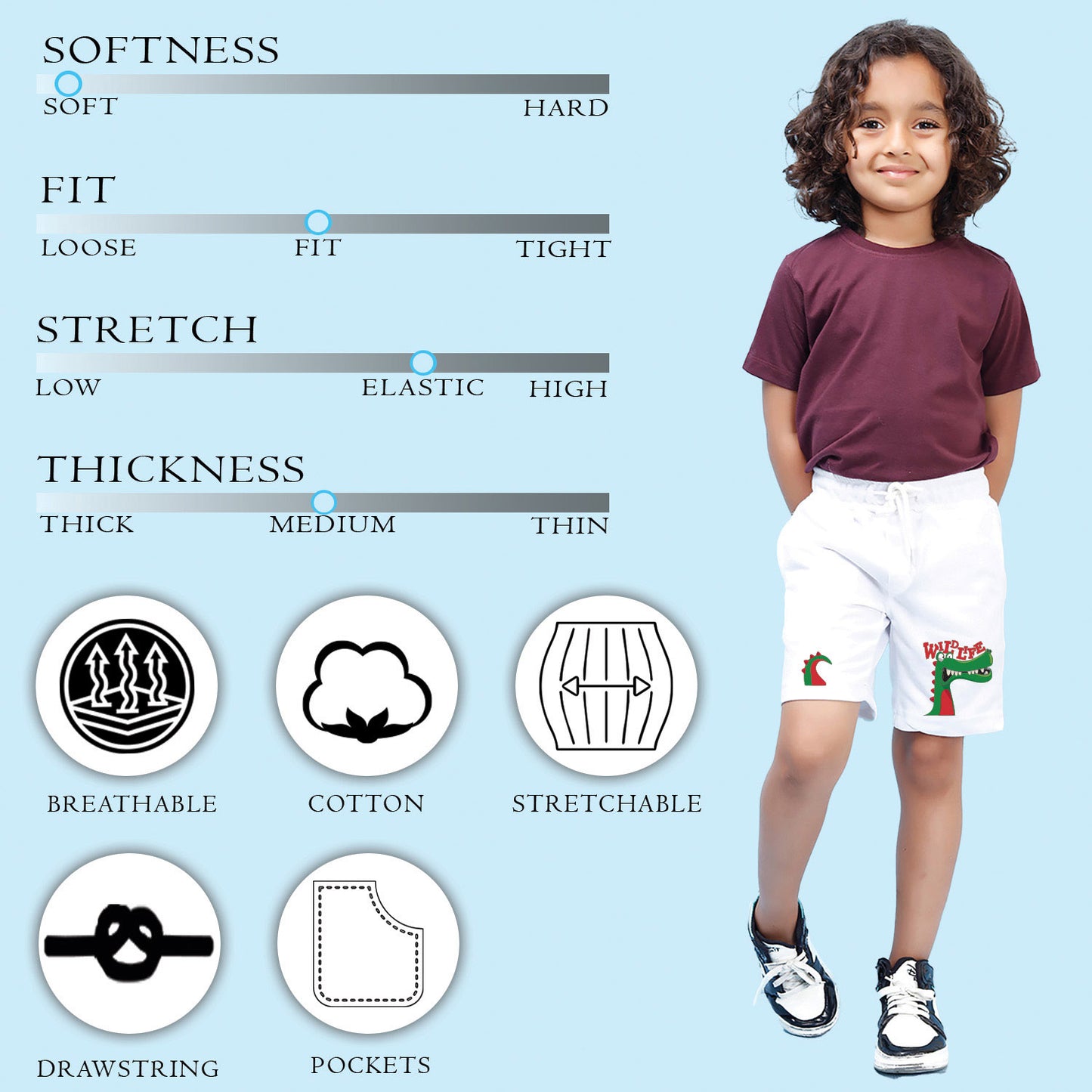 Nusyl Boys White Dinosaur & Text Printed Shorts
