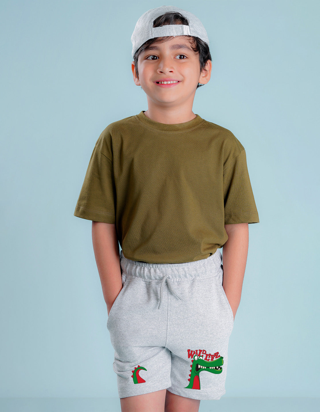Nusyl Boys Grey Dinosaur & Text Printed Shorts