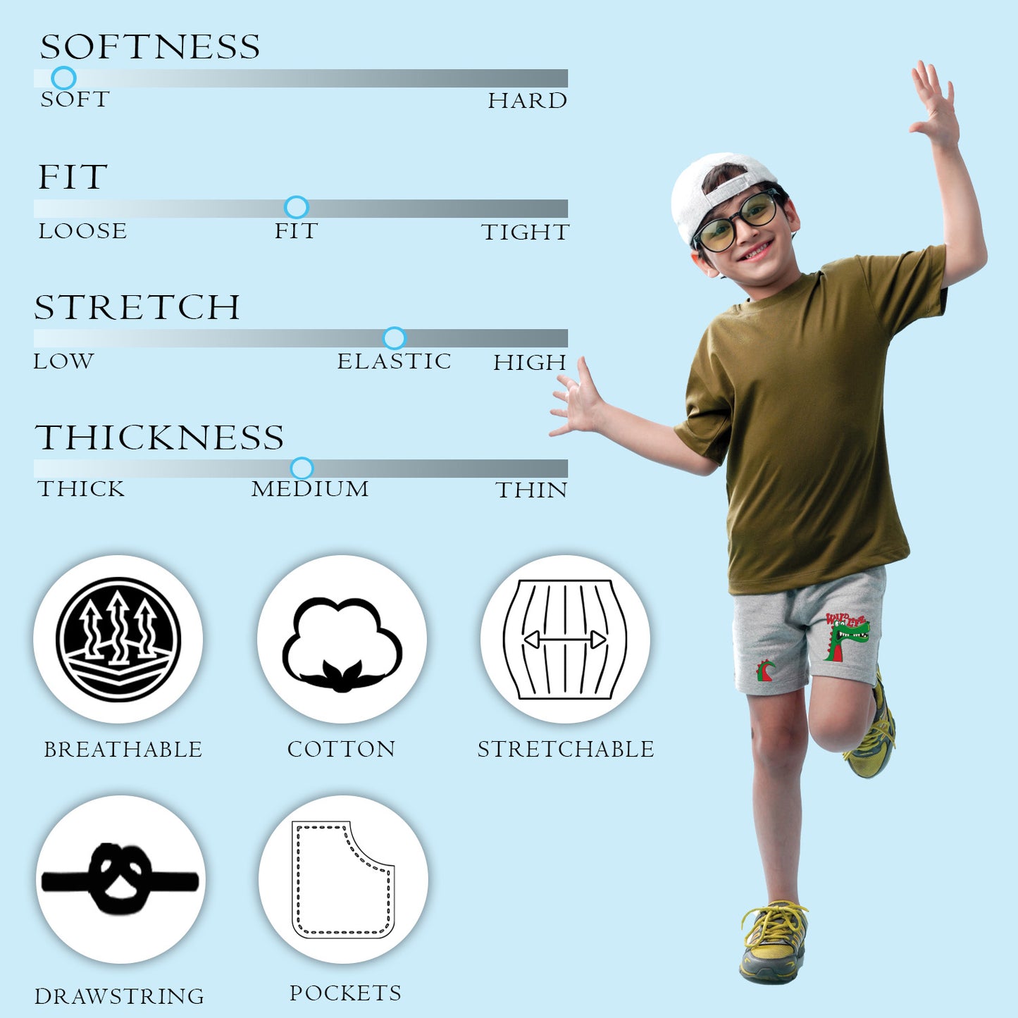 Nusyl Boys Grey Dinosaur & Text Printed Shorts