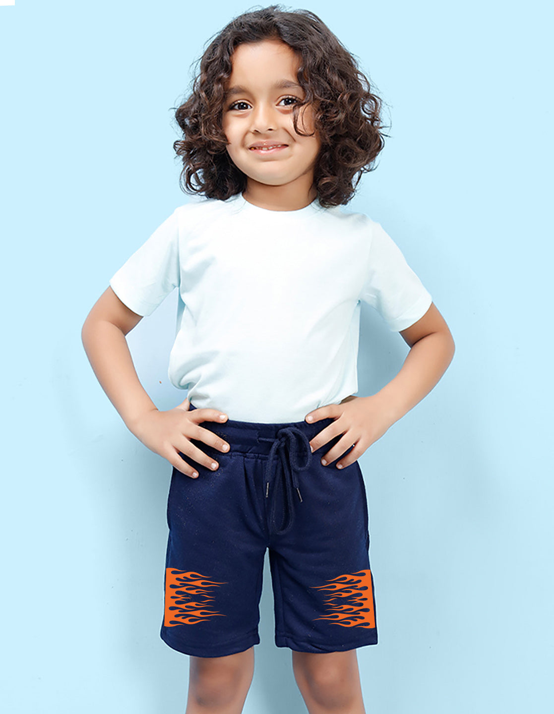 Nusyl Boys Navy Blue Flames Printed Shorts