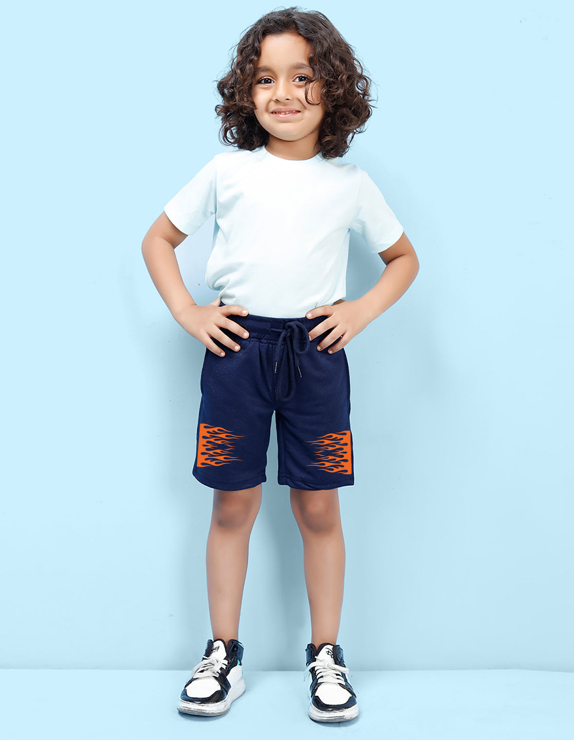 Nusyl Boys Navy Blue Flames Printed Shorts