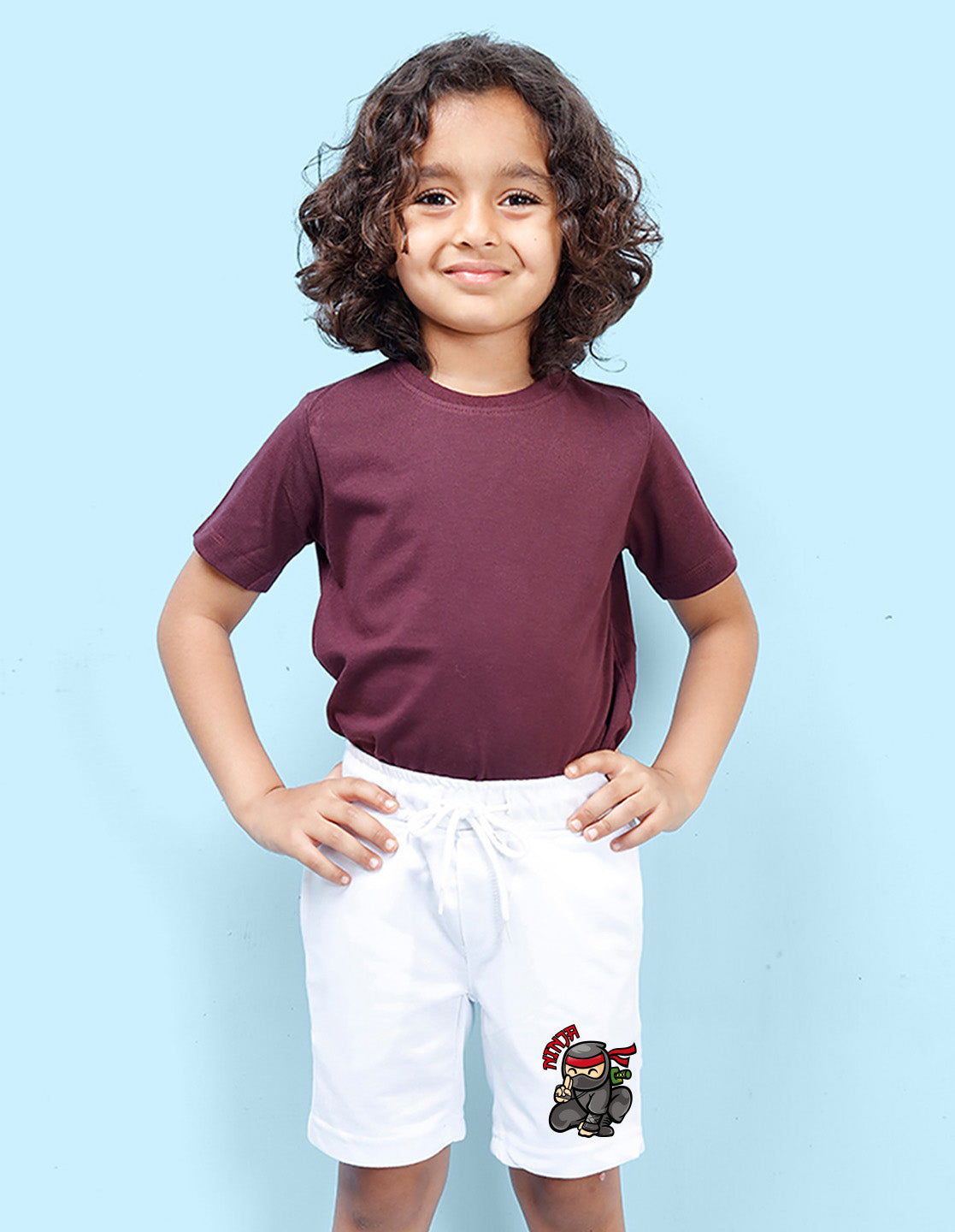 Nusyl Boys White Ninja Text Printed Shorts