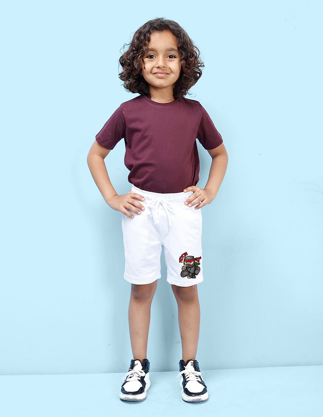 Nusyl Boys White Ninja Text Printed Shorts