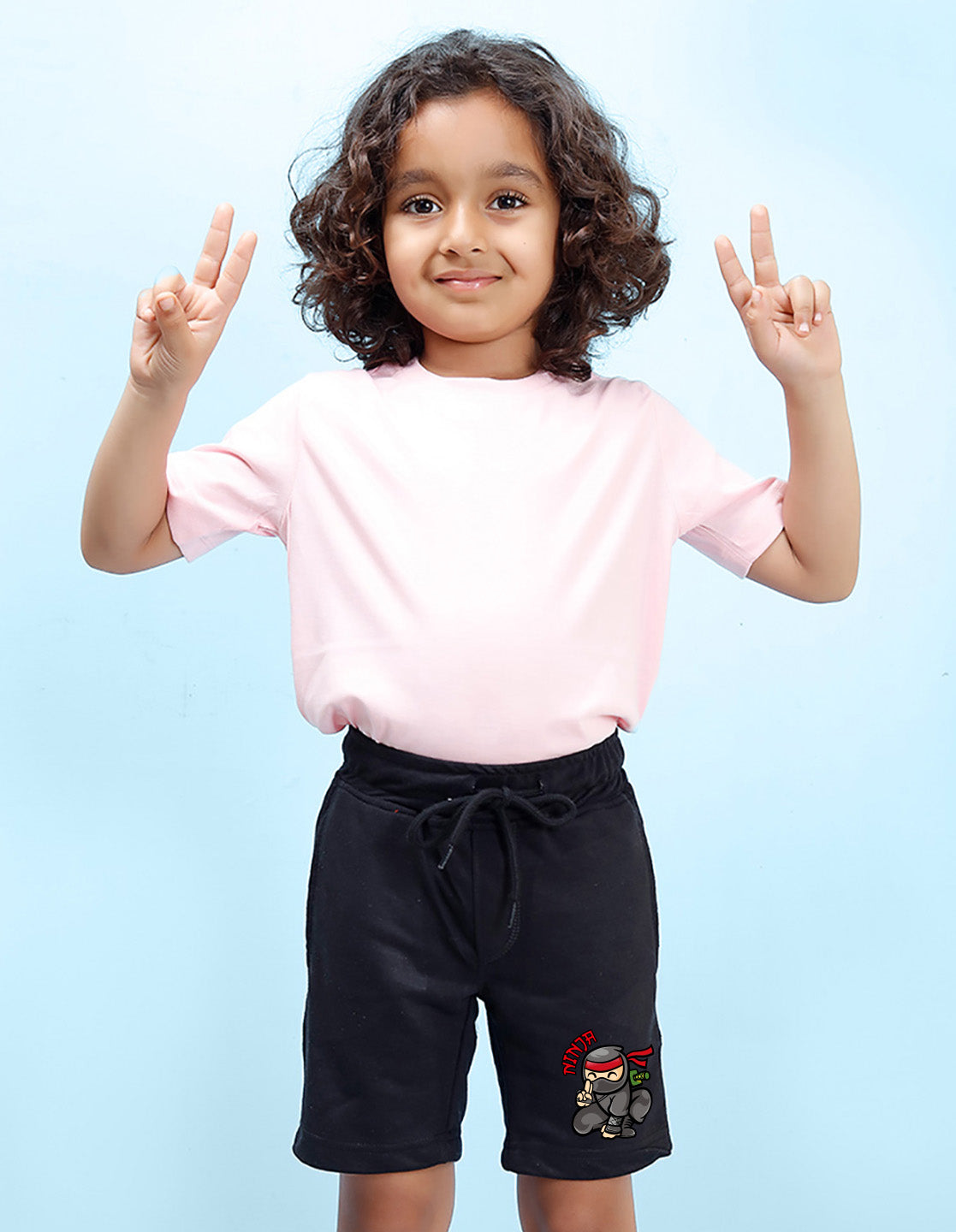 Nusyl Boys Black Ninja Text Printed Shorts