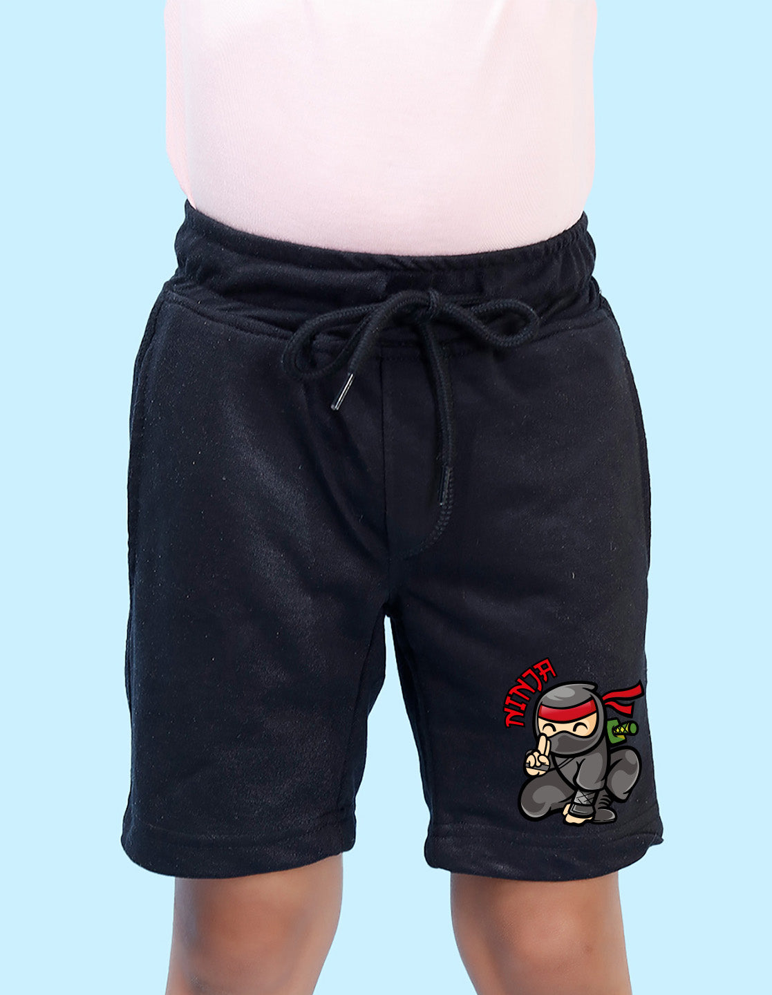 Nusyl Boys Black Ninja Text Printed Shorts