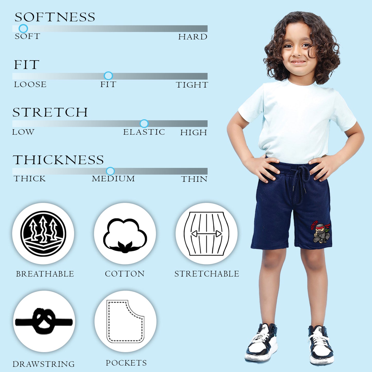Nusyl Boys Navy Blue Ninja Text Printed Shorts