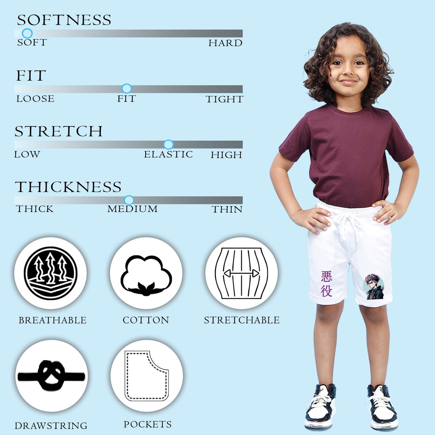 Nusyl Boys White Jujutsu Kaisen Printed Shorts