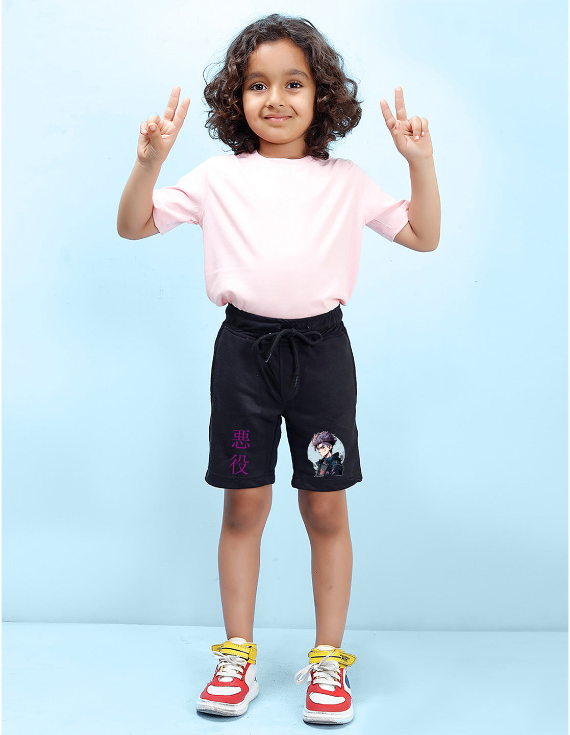 Nusyl Boys Black Jujutsu Kaisen Printed Shorts