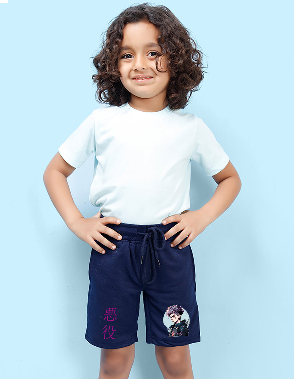 Nusyl Boys Navy Blue Jujutsu Kaisen Printed Shorts