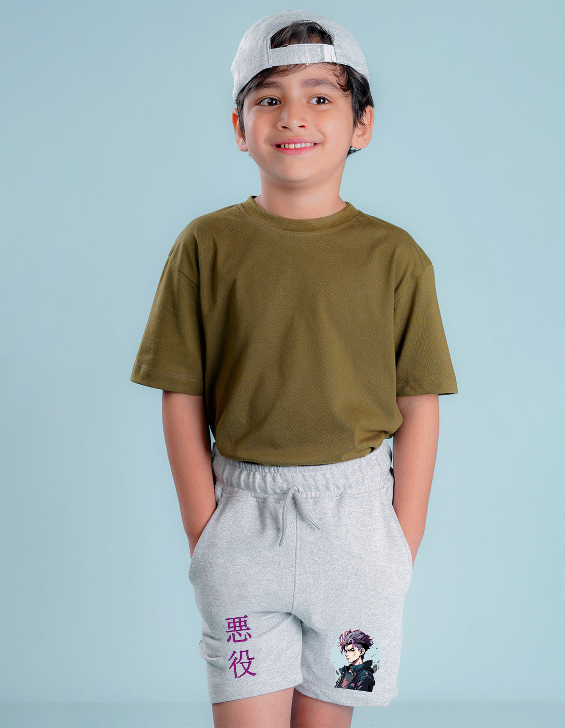Nusyl Boys Grey Jujutsu Kaisen Printed Shorts