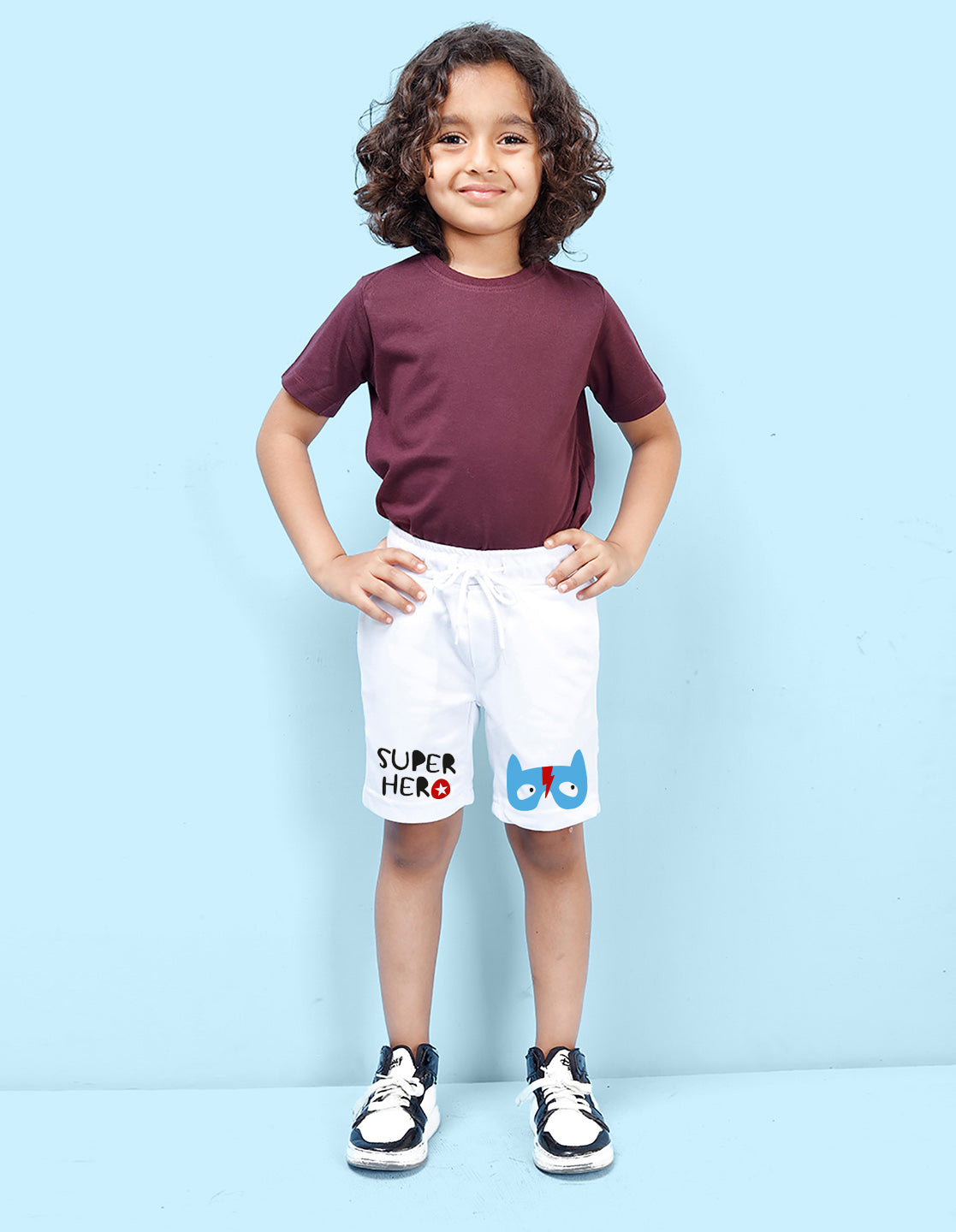 Nusyl Boys White Super Hero Text Printed Shorts