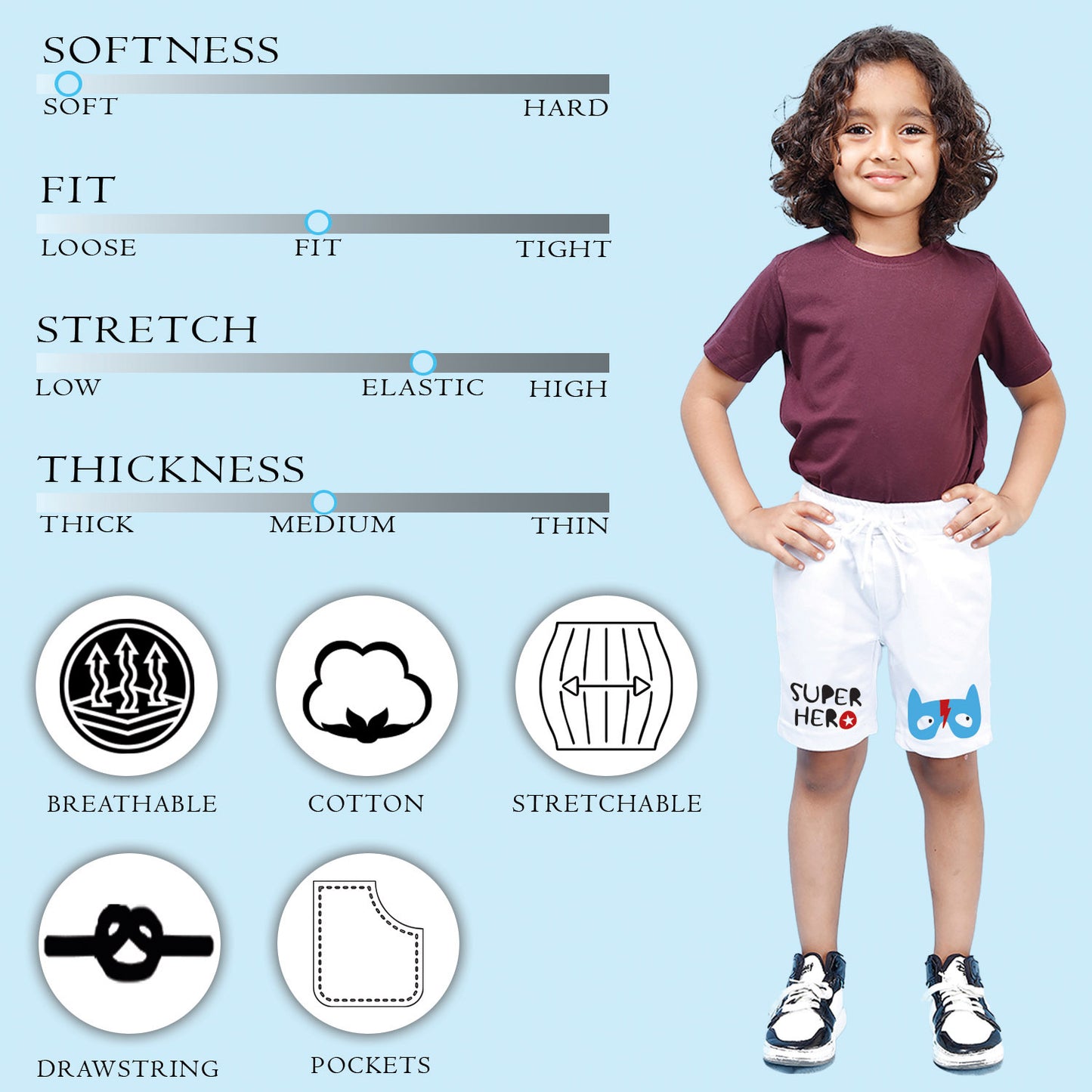 Nusyl Boys White Super Hero Text Printed Shorts