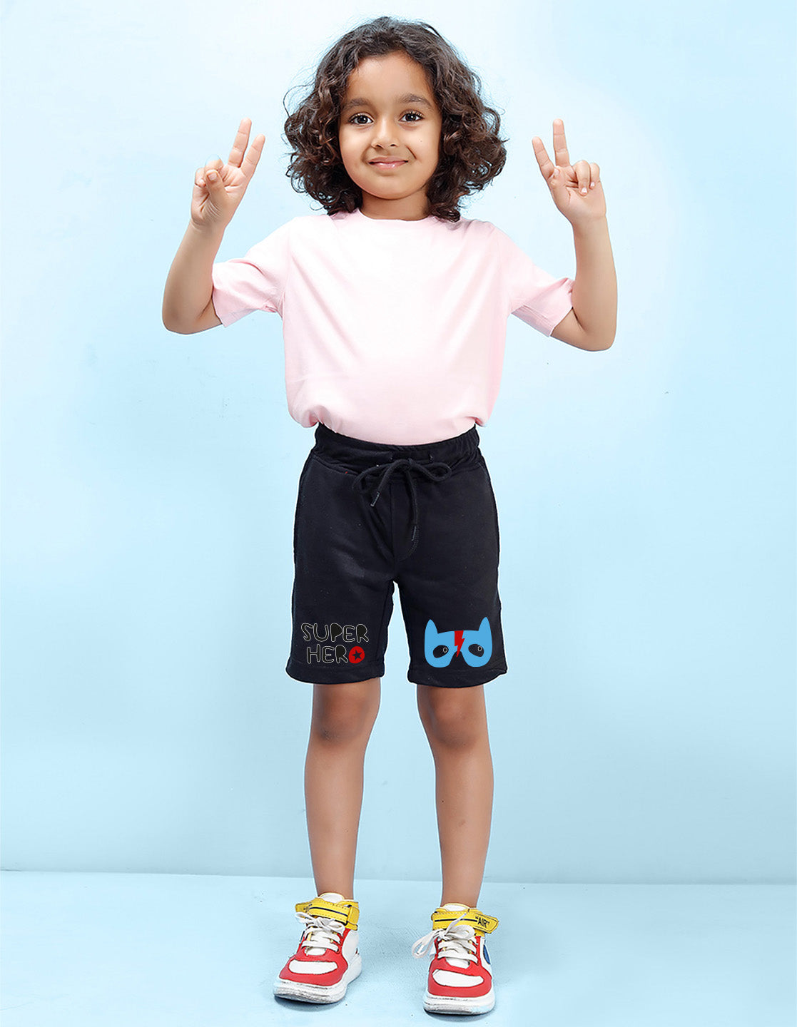 Nusyl Boys Black Super Hero Text Printed Shorts