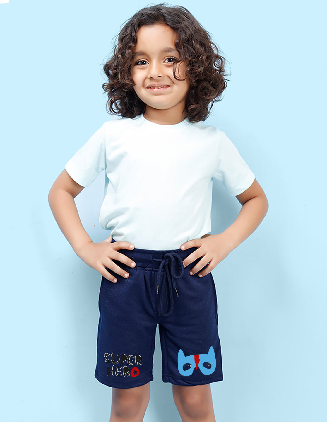 Nusyl Boys Navy Blue Super Hero Text Printed Shorts