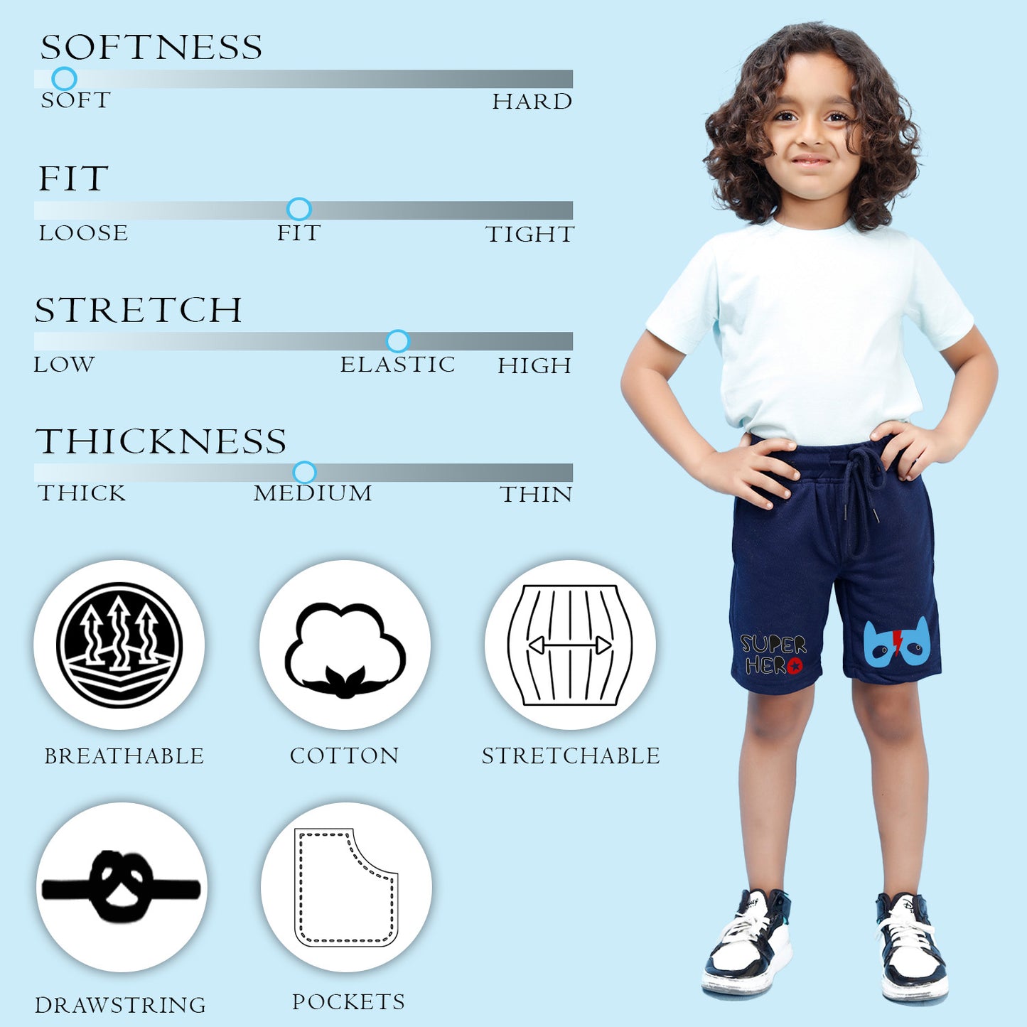 Nusyl Boys Navy Blue Super Hero Text Printed Shorts