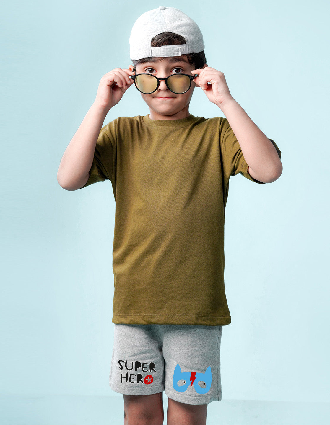 Nusyl Boys Grey Super Hero Text Printed Shorts