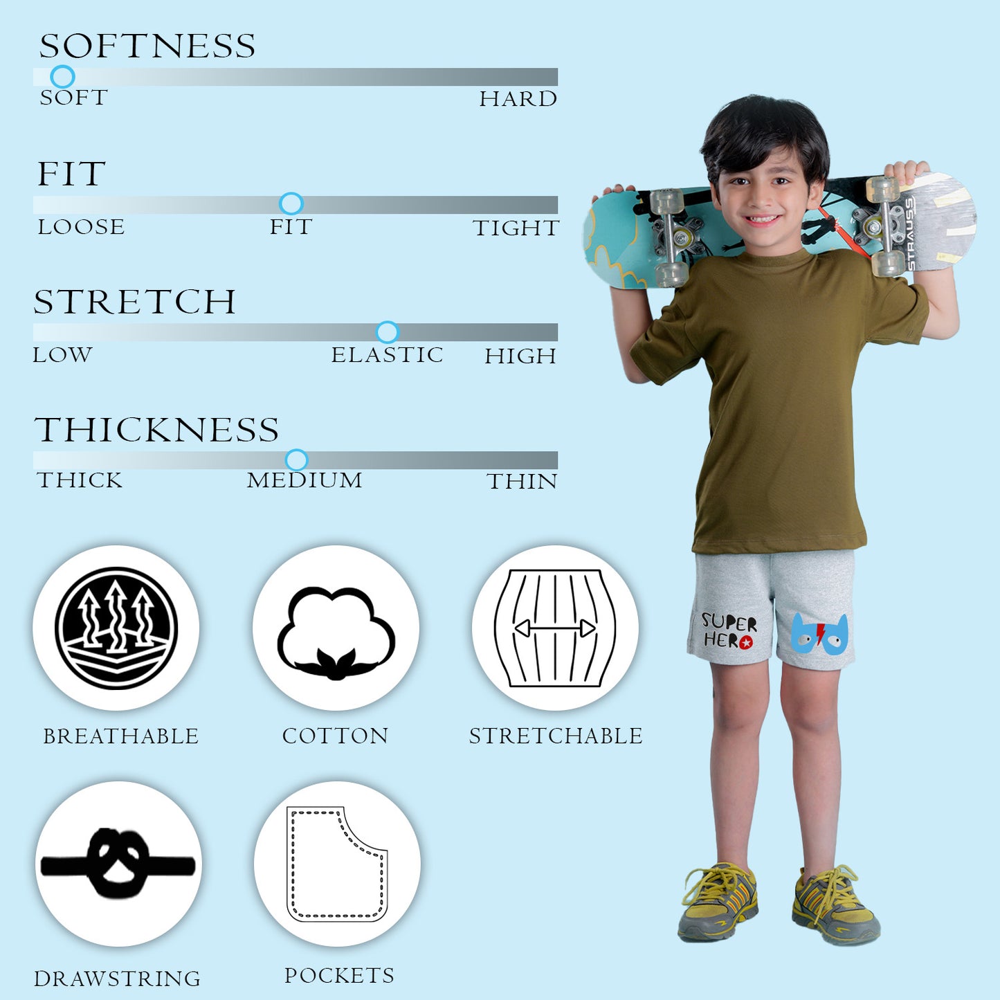 Nusyl Boys Grey Super Hero Text Printed Shorts