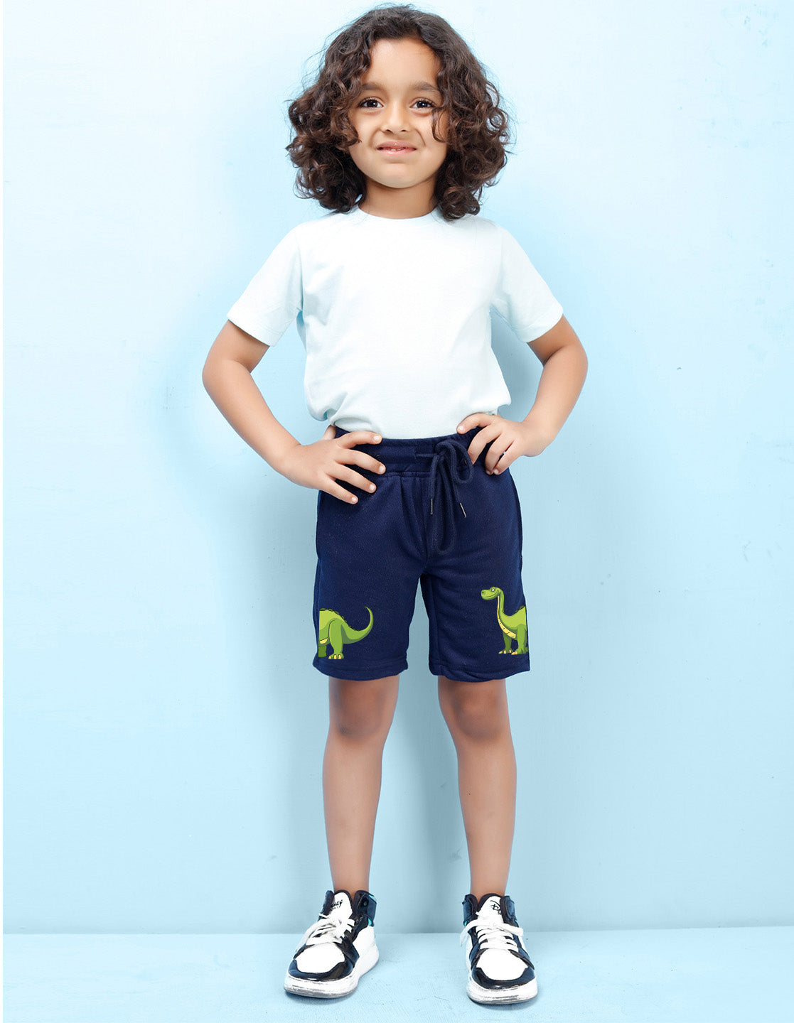 Nusyl Boys Navy Blue Dinosaur Printed Shorts