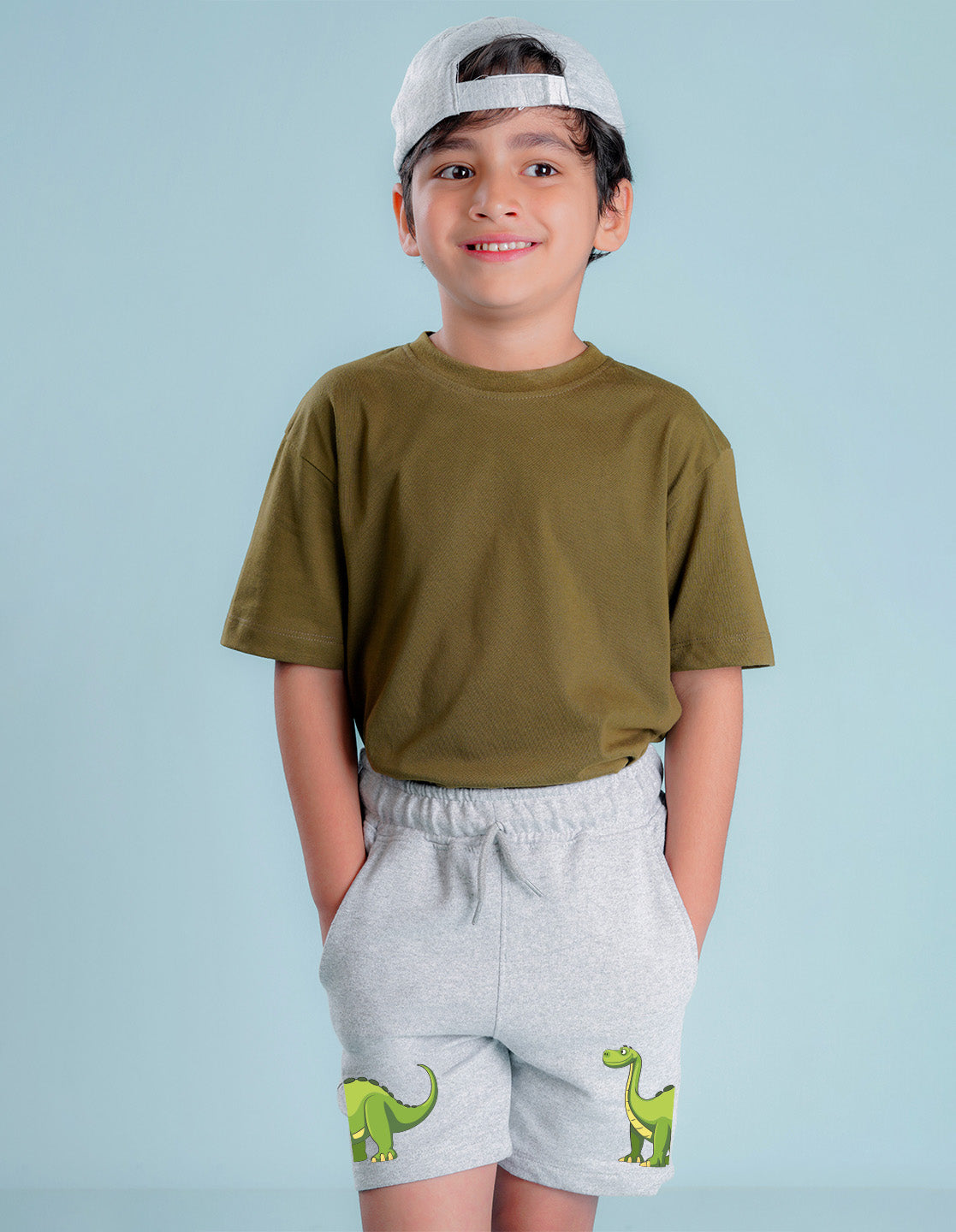 Nusyl Boys Grey Dinosaur Printed Shorts