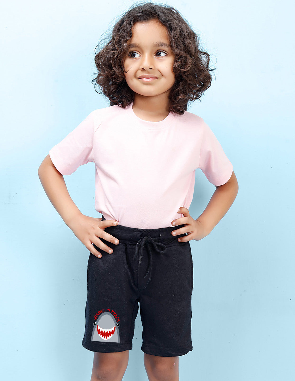 Nusyl Boys Black Shark Attack Text Printed Shorts