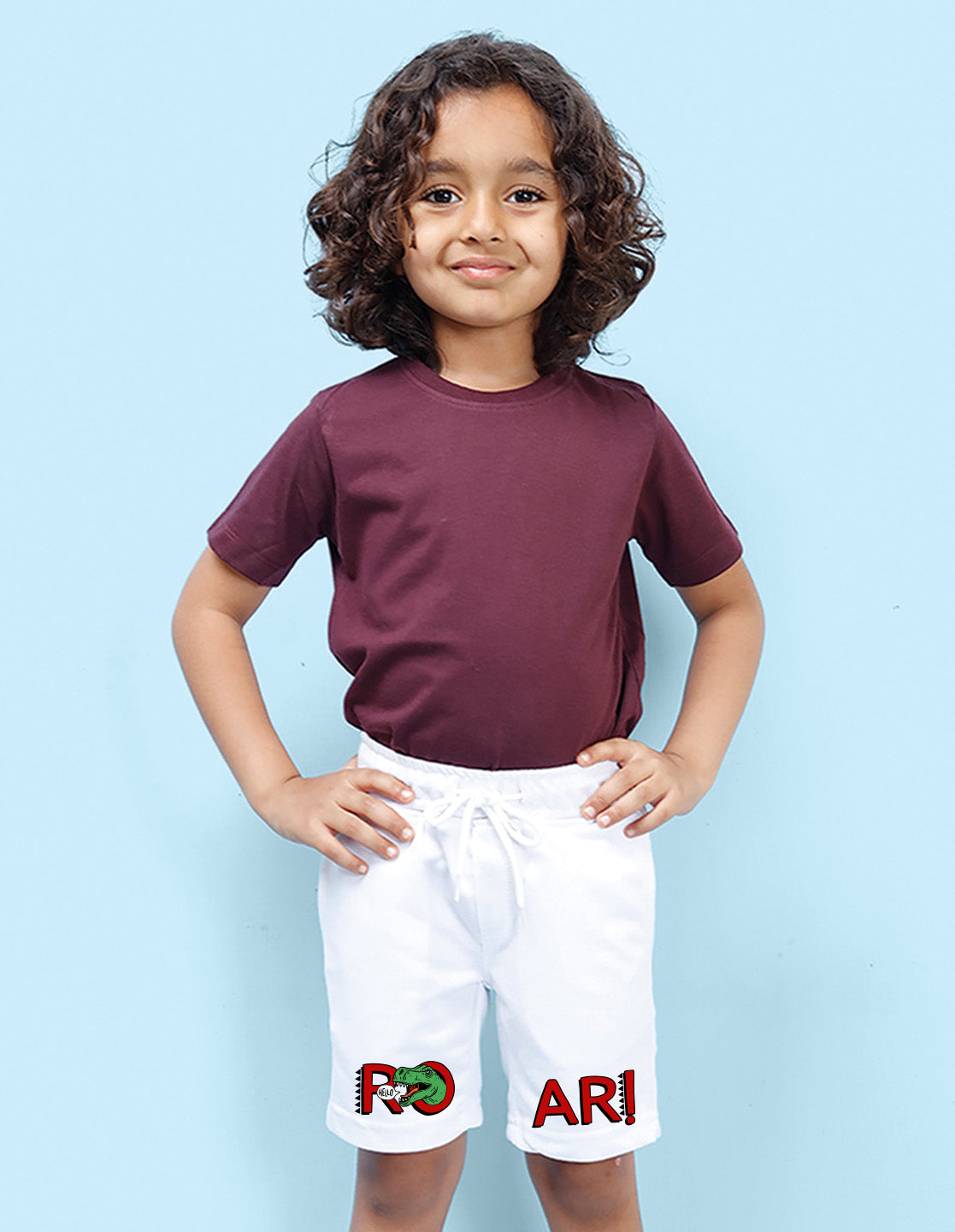 Nusyl Boys White Roar Text Printed Shorts