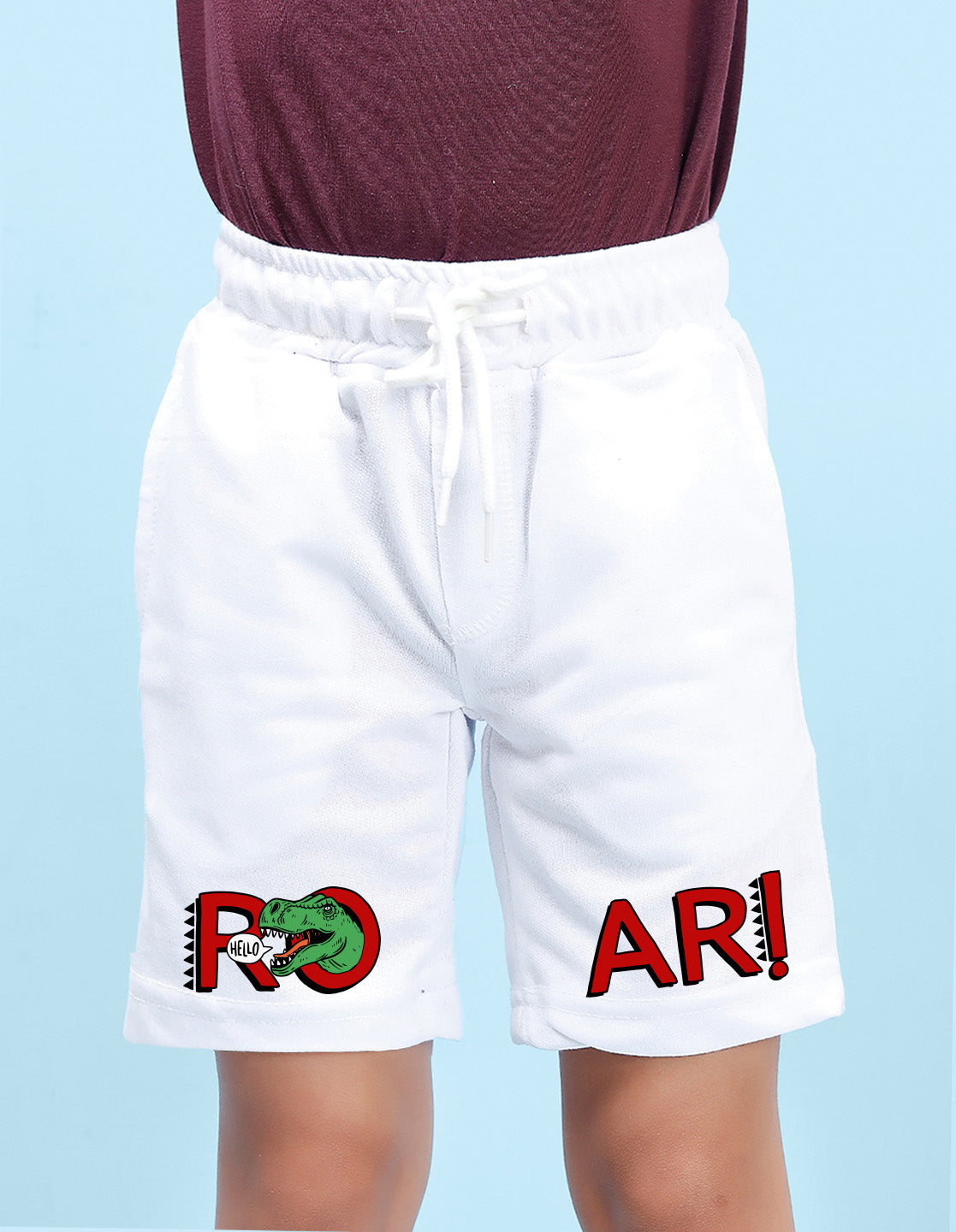 Nusyl Boys White Roar Text Printed Shorts