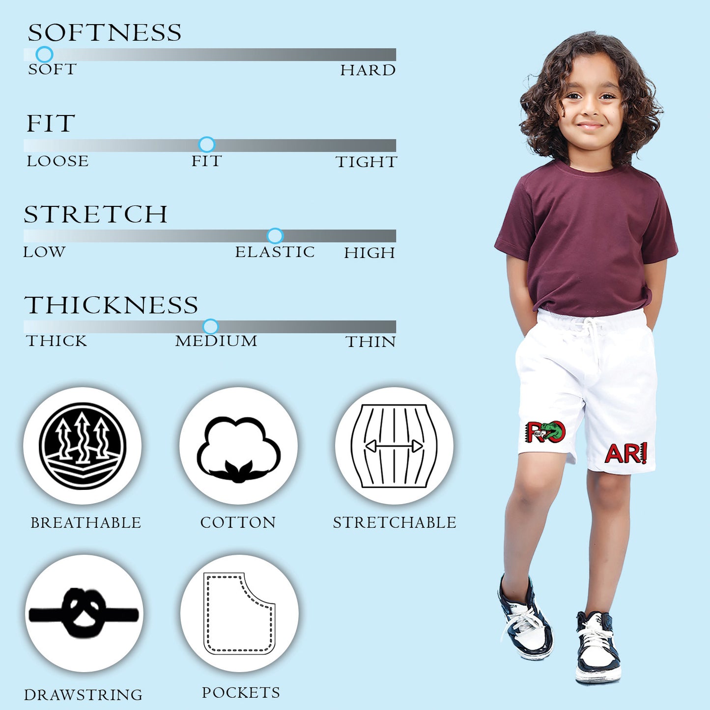 Nusyl Boys White Roar Text Printed Shorts