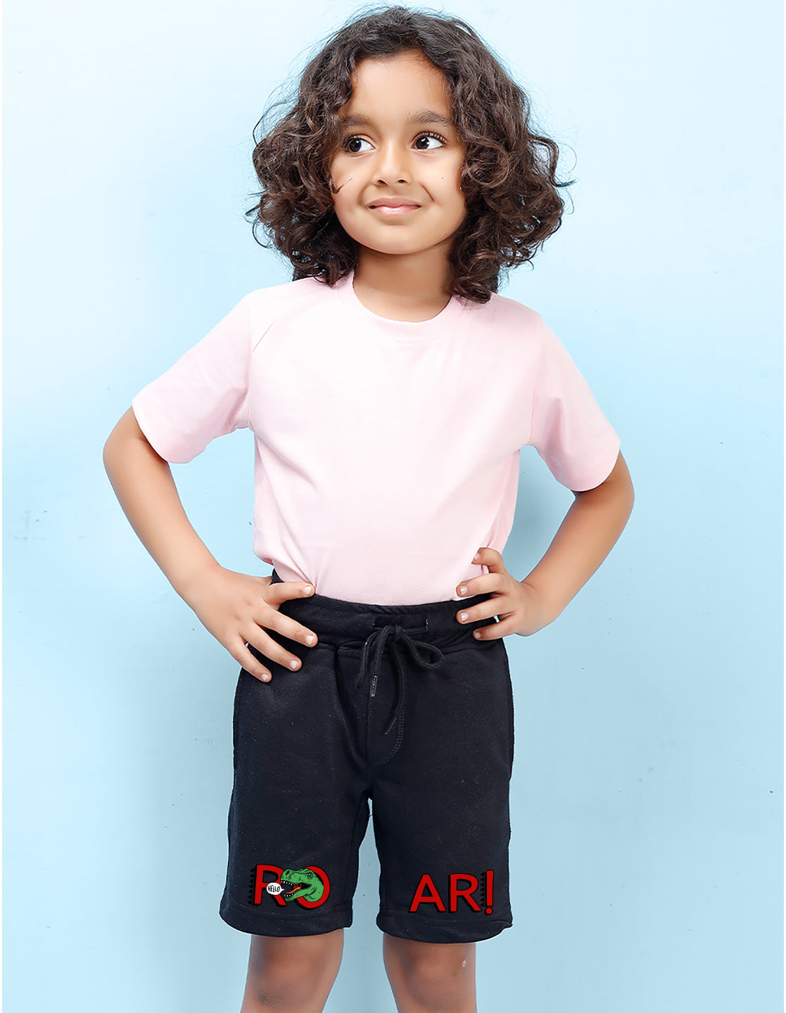Nusyl Boys Black Roar Text Printed Shorts