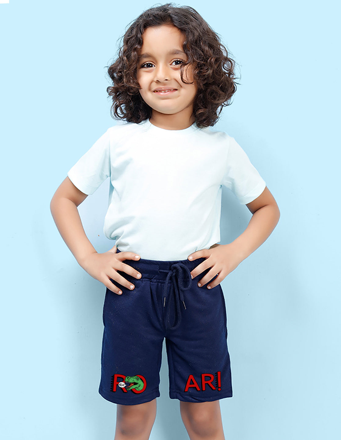 Nusyl Boys Navy Blue Roar Text Printed Shorts