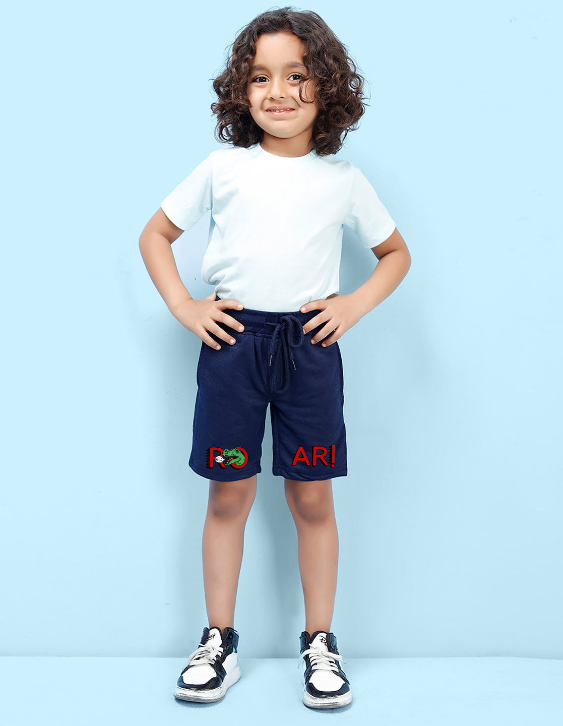 Nusyl Boys Navy Blue Roar Text Printed Shorts