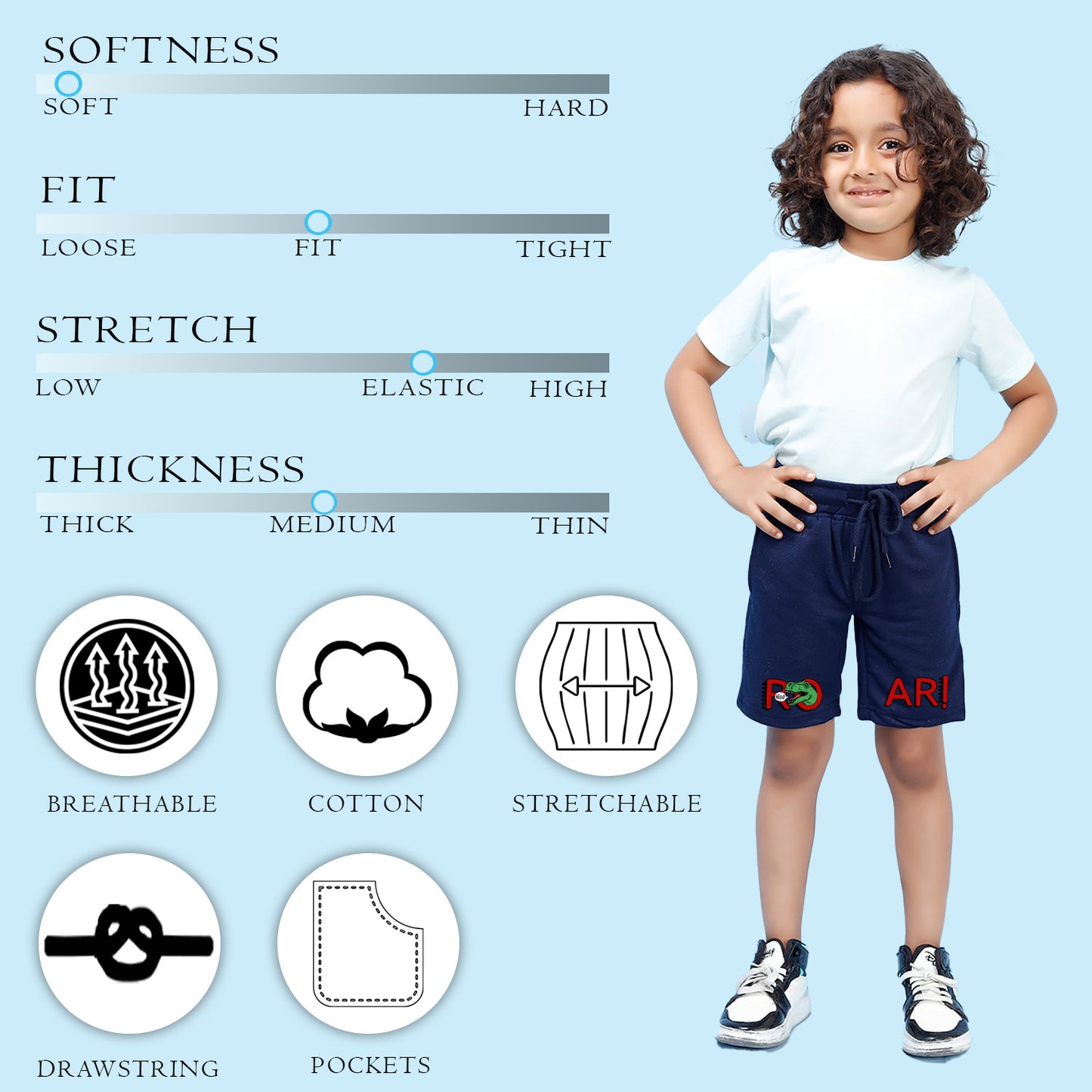 Nusyl Boys Navy Blue Roar Text Printed Shorts