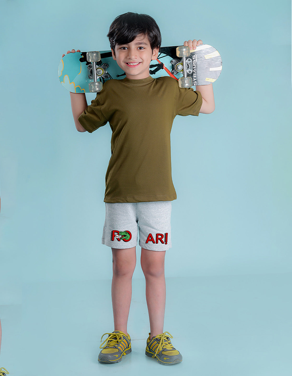 Nusyl Boys Grey Roar Text Printed Shorts