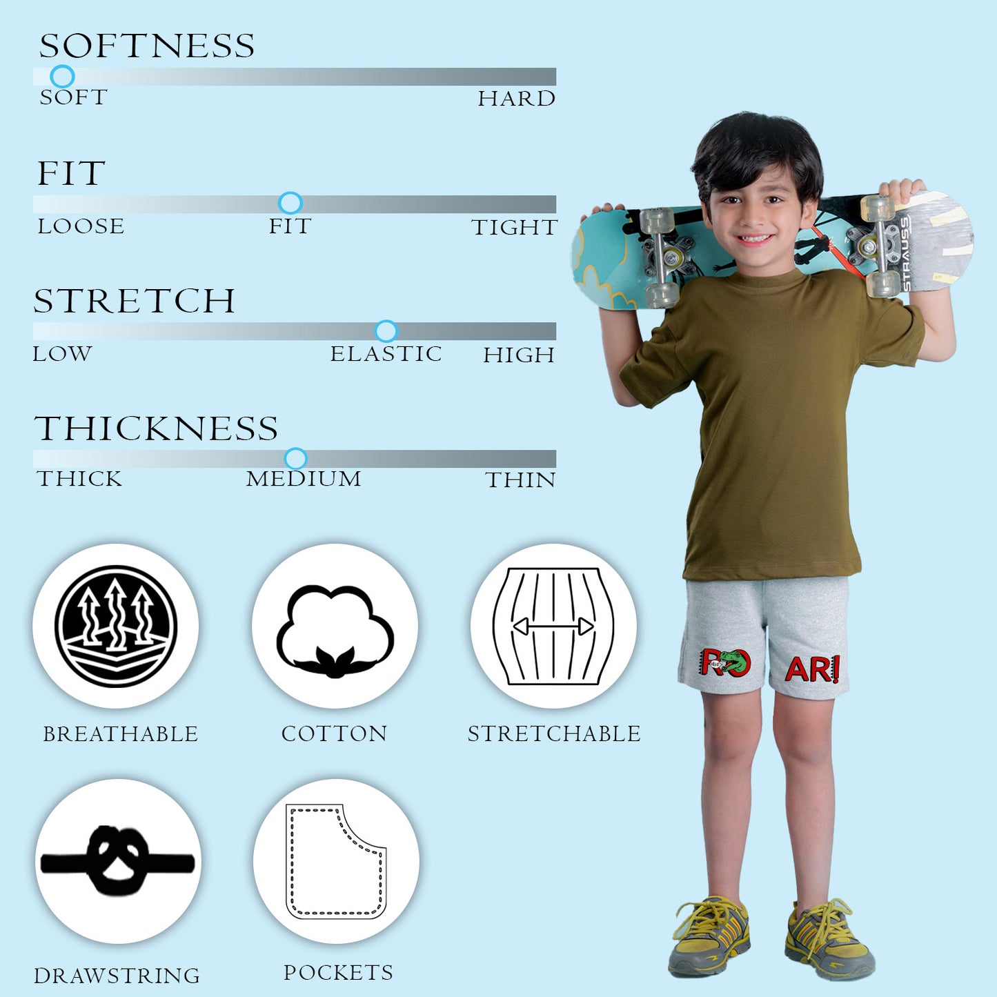 Nusyl Boys Grey Roar Text Printed Shorts