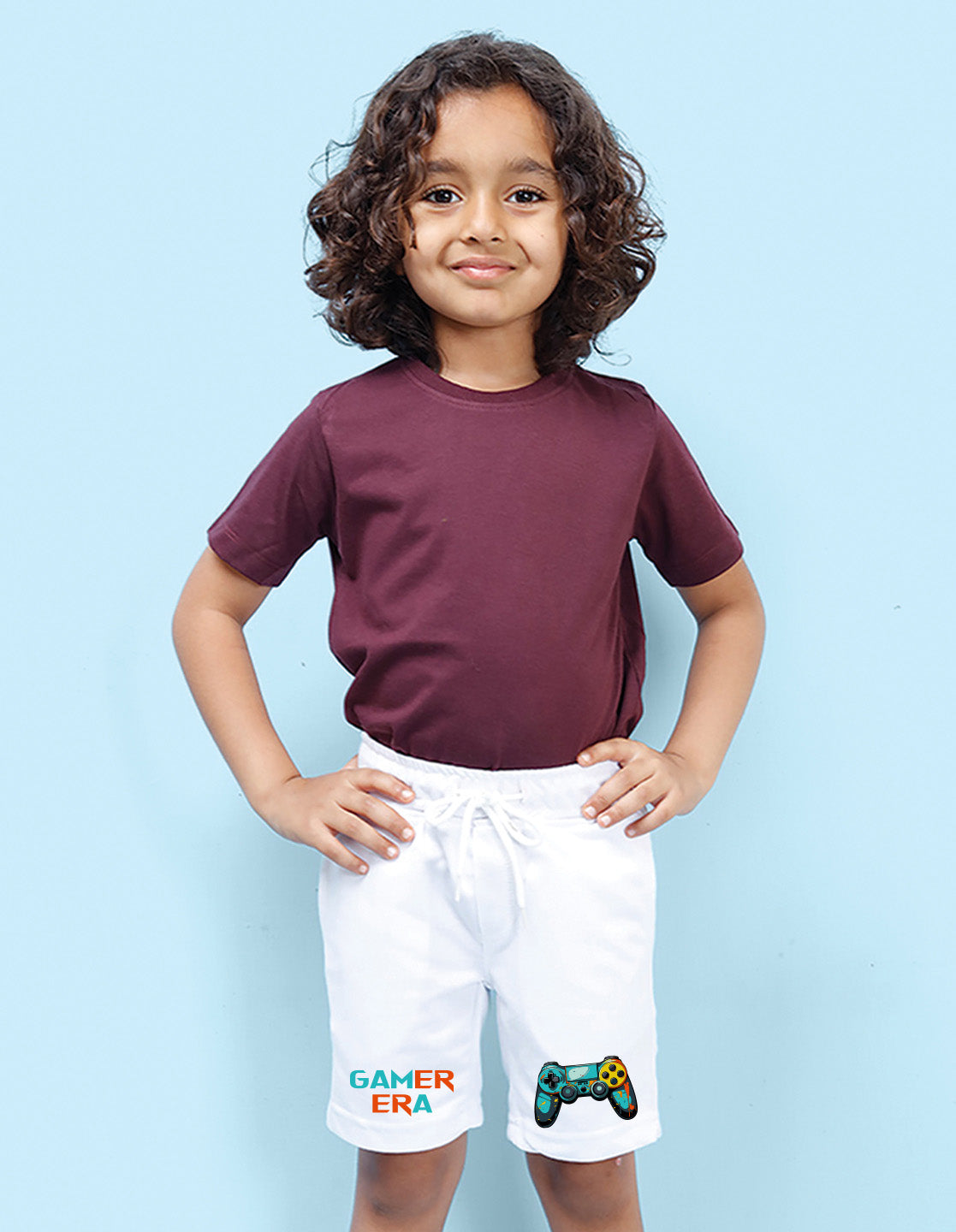Nusyl Boys White Gamerrera Text Printed Shorts