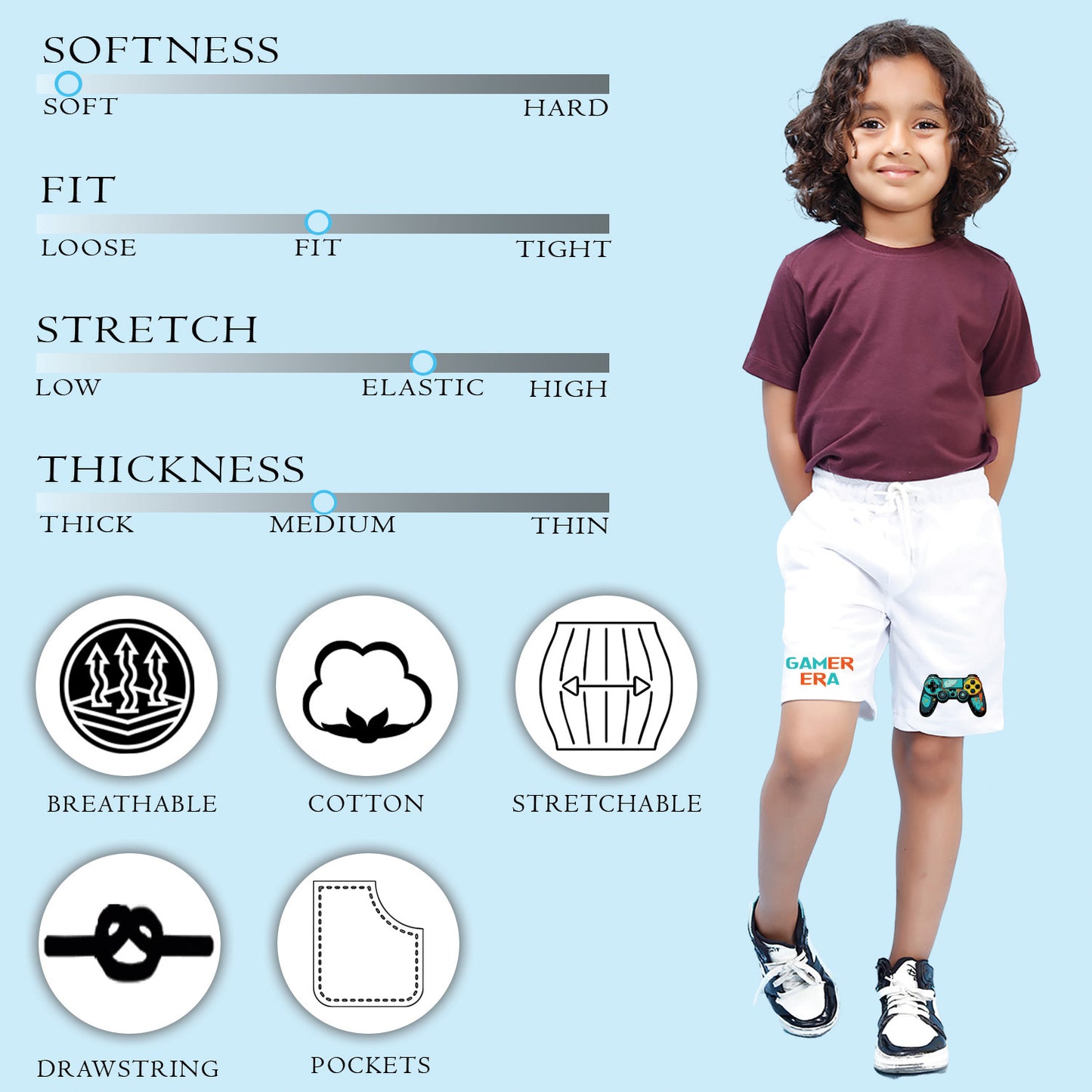 Nusyl Boys White Gamerrera Text Printed Shorts