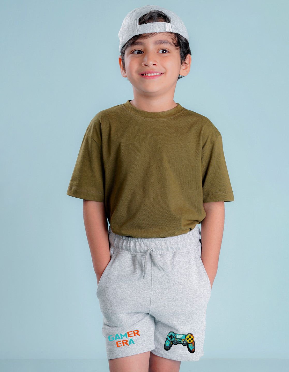 Nusyl Boys Grey Gamerrera Text Printed Shorts