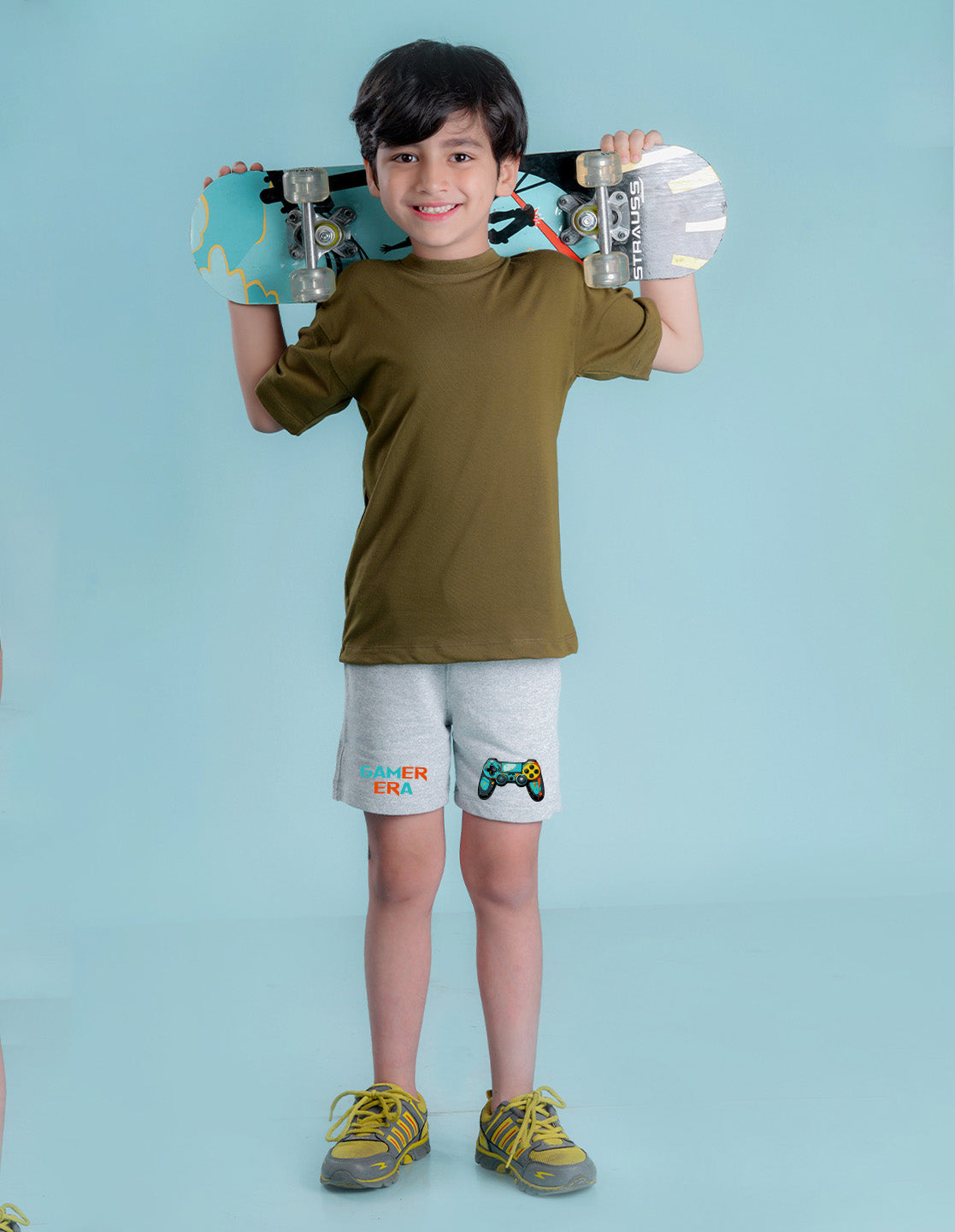 Nusyl Boys Grey Gamerrera Text Printed Shorts