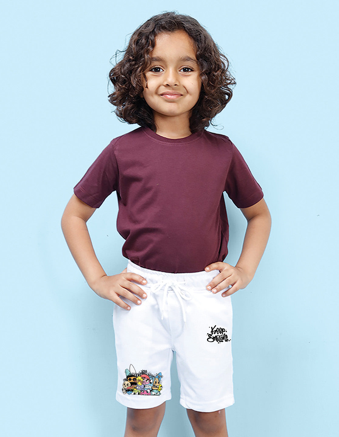 Nusyl Boys White Keep Smiling Text Printed Shorts
