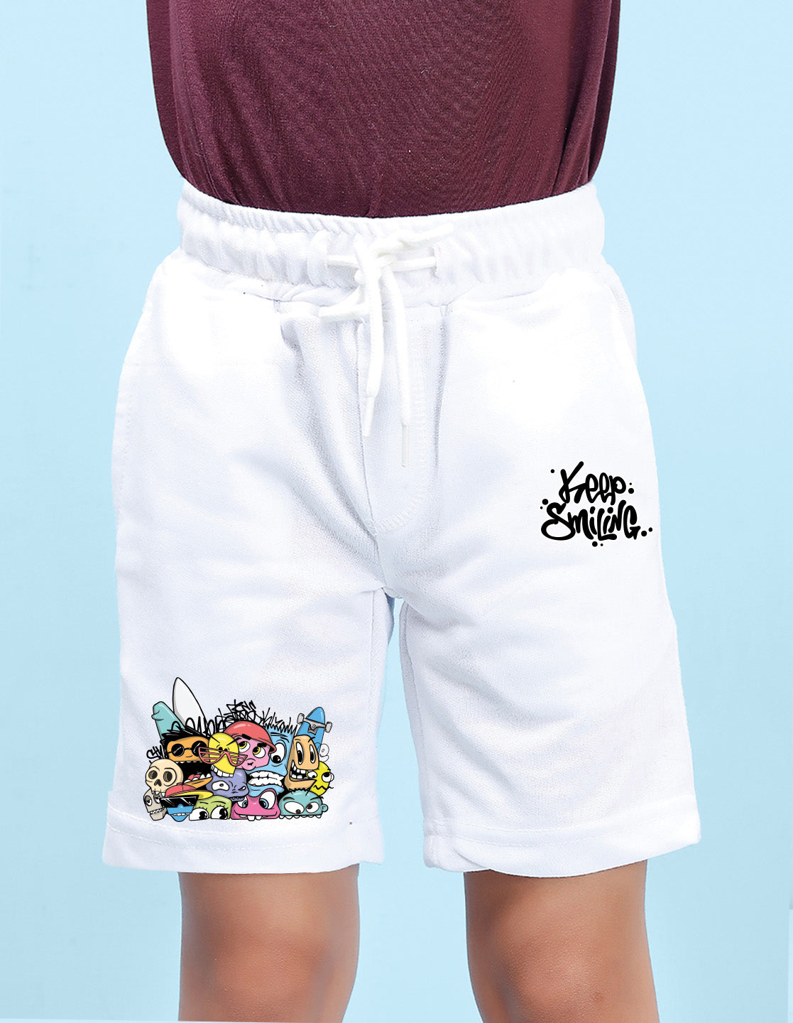 Nusyl Boys White Keep Smiling Text Printed Shorts