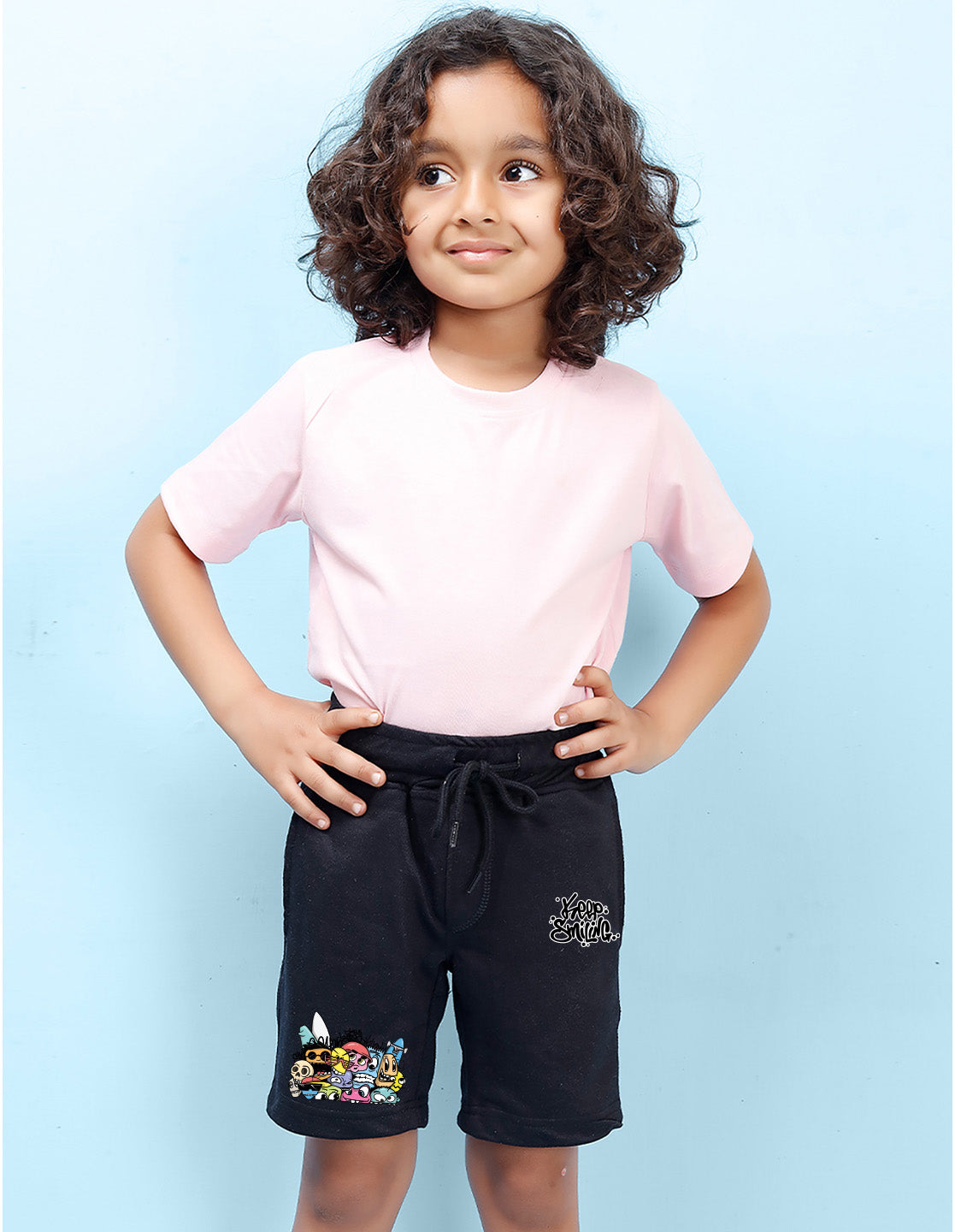 Nusyl Boys Black Keep Smiling Text Printed Shorts