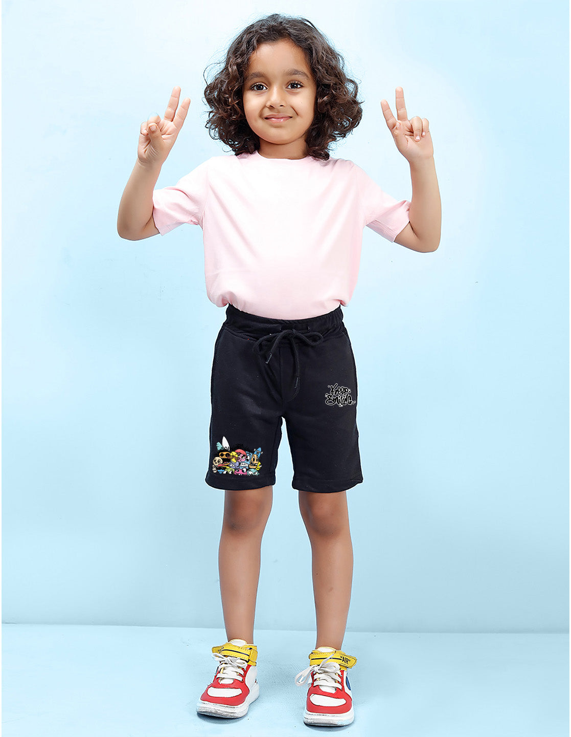 Nusyl Boys Black Keep Smiling Text Printed Shorts