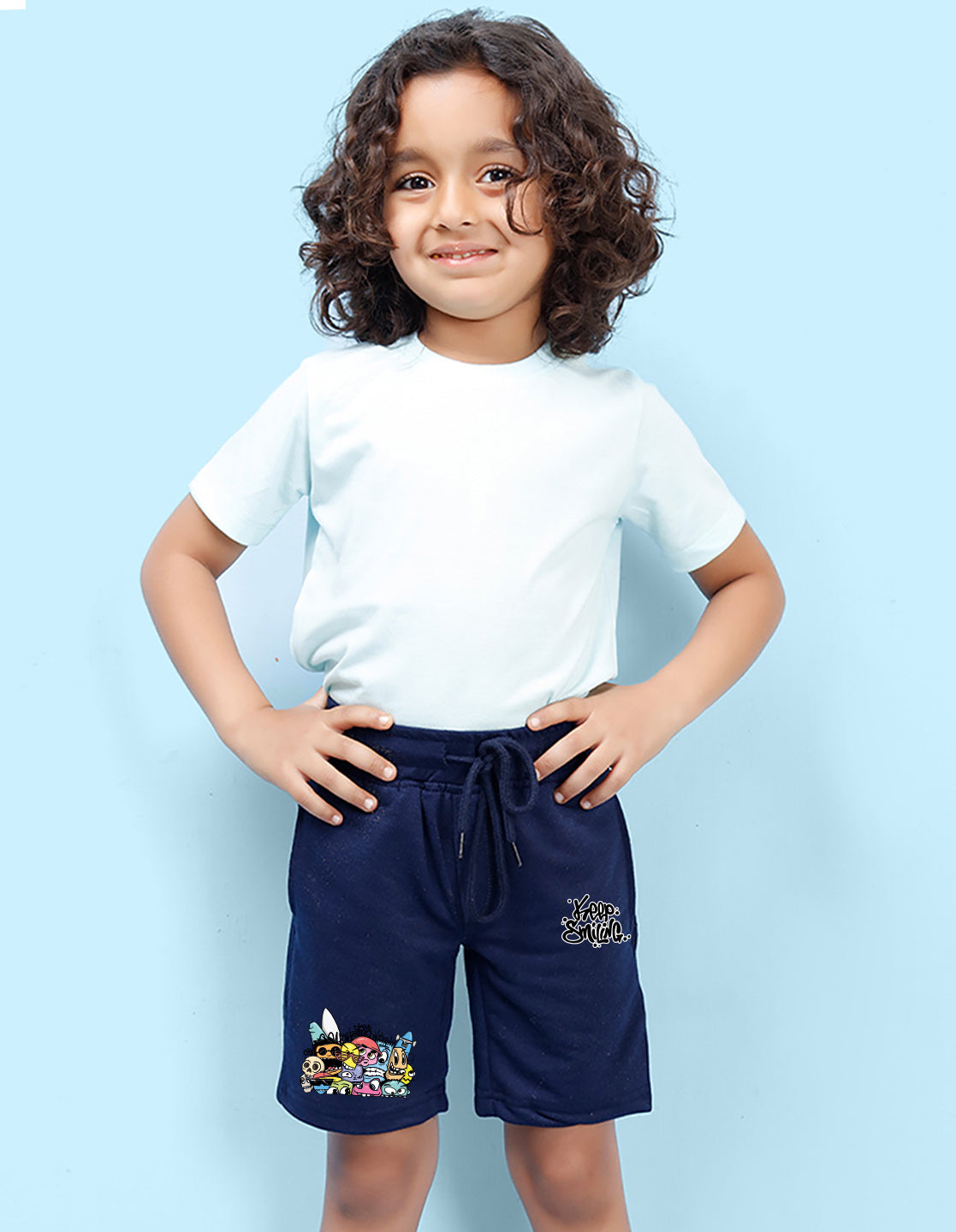 Nusyl Boys Navy Blue Keep Smiling Text Printed Shorts