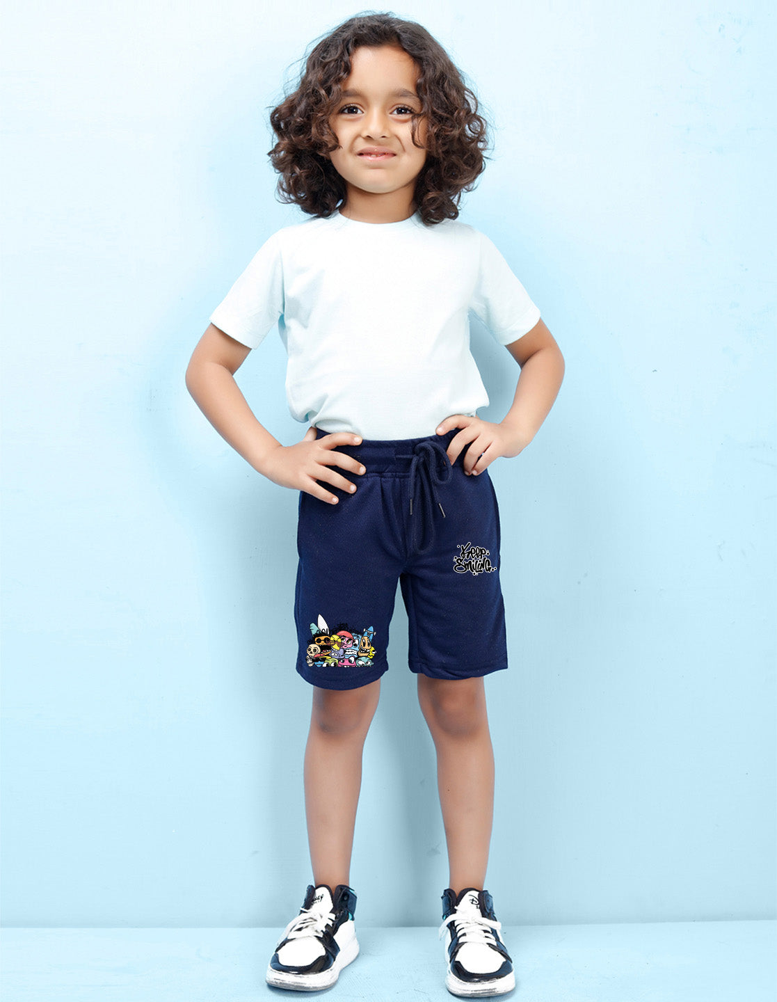 Nusyl Boys Navy Blue Keep Smiling Text Printed Shorts