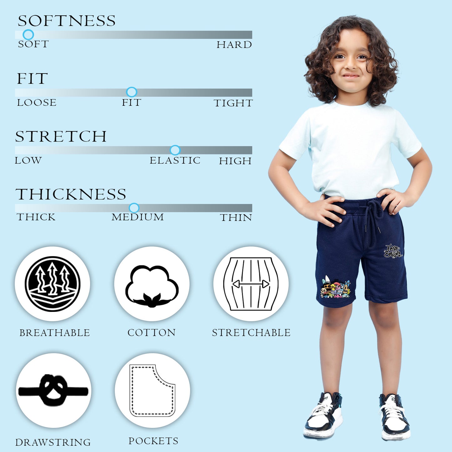 Nusyl Boys Navy Blue Keep Smiling Text Printed Shorts