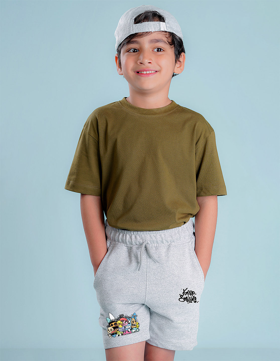 Nusyl Boys Grey Keep Smiling Text Printed Shorts